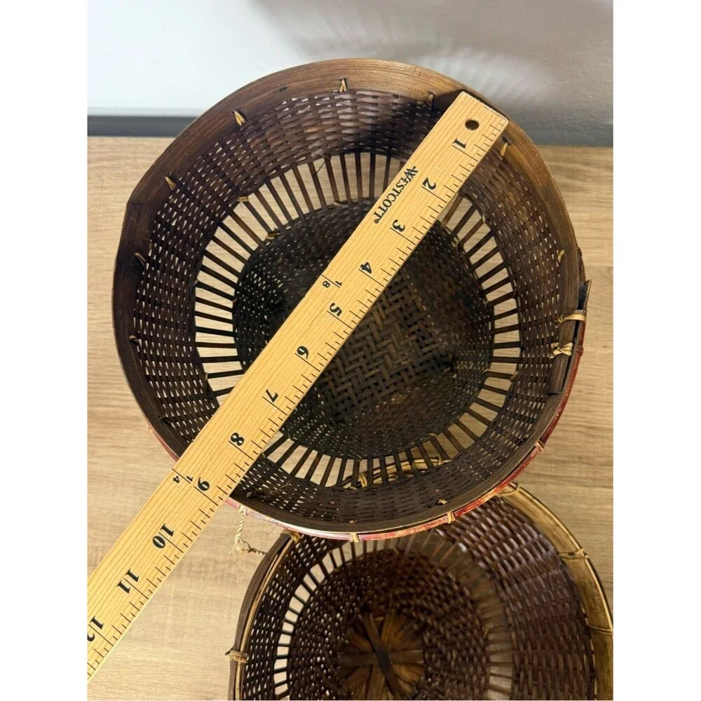 Vintage Balinese Fishing Basket with Red Accent
